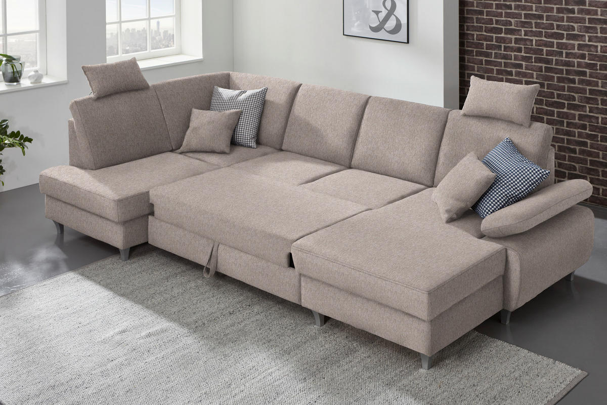 WOHNLANDSCHAFT in Webstoff Rosa  - Silberfarben/Rosa, Konventionell, Holz/Textil (186/322/167cm) - Cantus