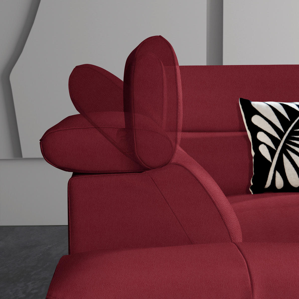 ECKSOFA in Echtleder Rot  - Rot/Schwarz, Design, Leder/Metall (281/225cm) - Celina Home