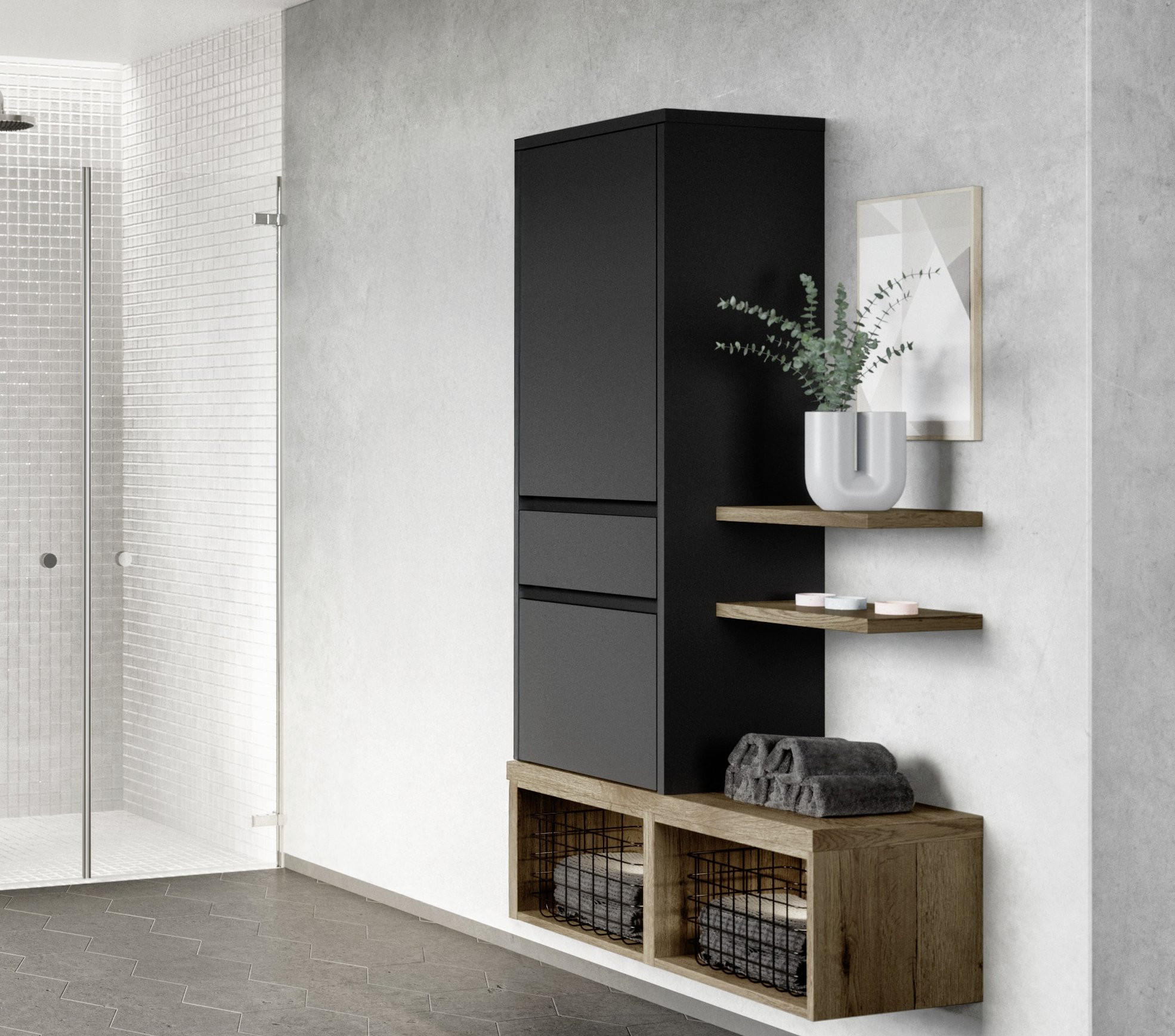 HOCHSCHRANK 100,2/156/37,6 cm  - Eichefarben/Schwarz, MODERN, Holzwerkstoff (100,2/156/37,6cm) - Celina Home