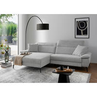 ECKSOFA CANCELLI Hellgrau Struktur Zierkissen, Kopfteilverstellung  - Hellgrau/Schwarz, KONVENTIONELL, Textil/Metall (178/300cm) - Livetastic