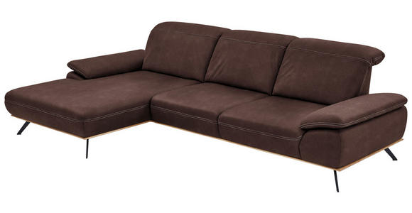 ECKSOFA in Mikrofaser Braun  - Beige/Schwarz, Natur, Holz/Textil (201/322cm) - Voleo