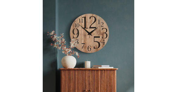 WANDUHR 57 cm - Kastanieneichefarben/Schwarz, Basics, Holzwerkstoff/Kunststoff (57cm) - Ambia Home
