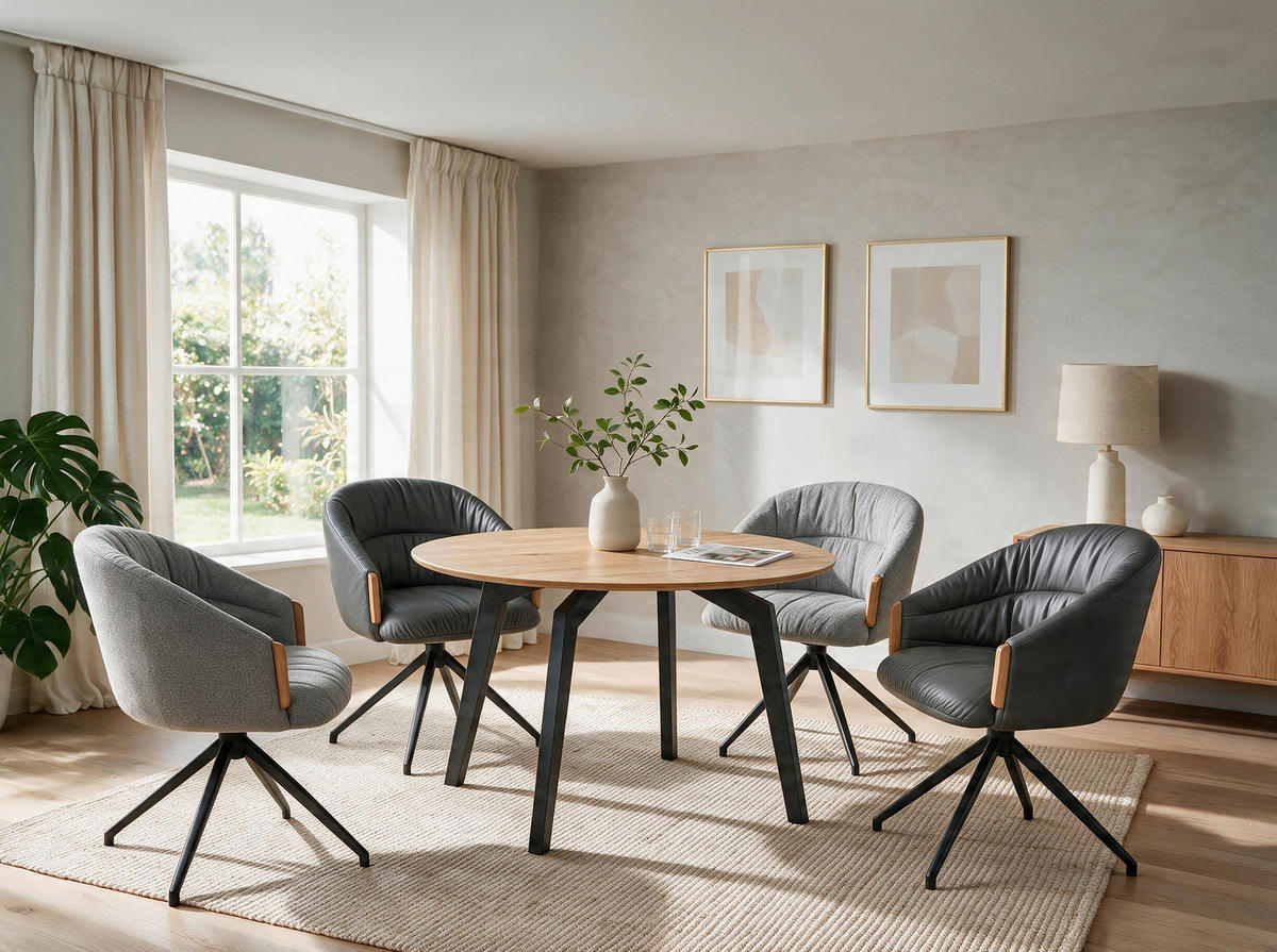 130/130/76 cm Echtholz  Holz in verschiedenen Größen erhältlich rund Eichefarben  - Eichefarben/Schwarz, Design, Holz/Metall (130/130/76cm) - Valnatura