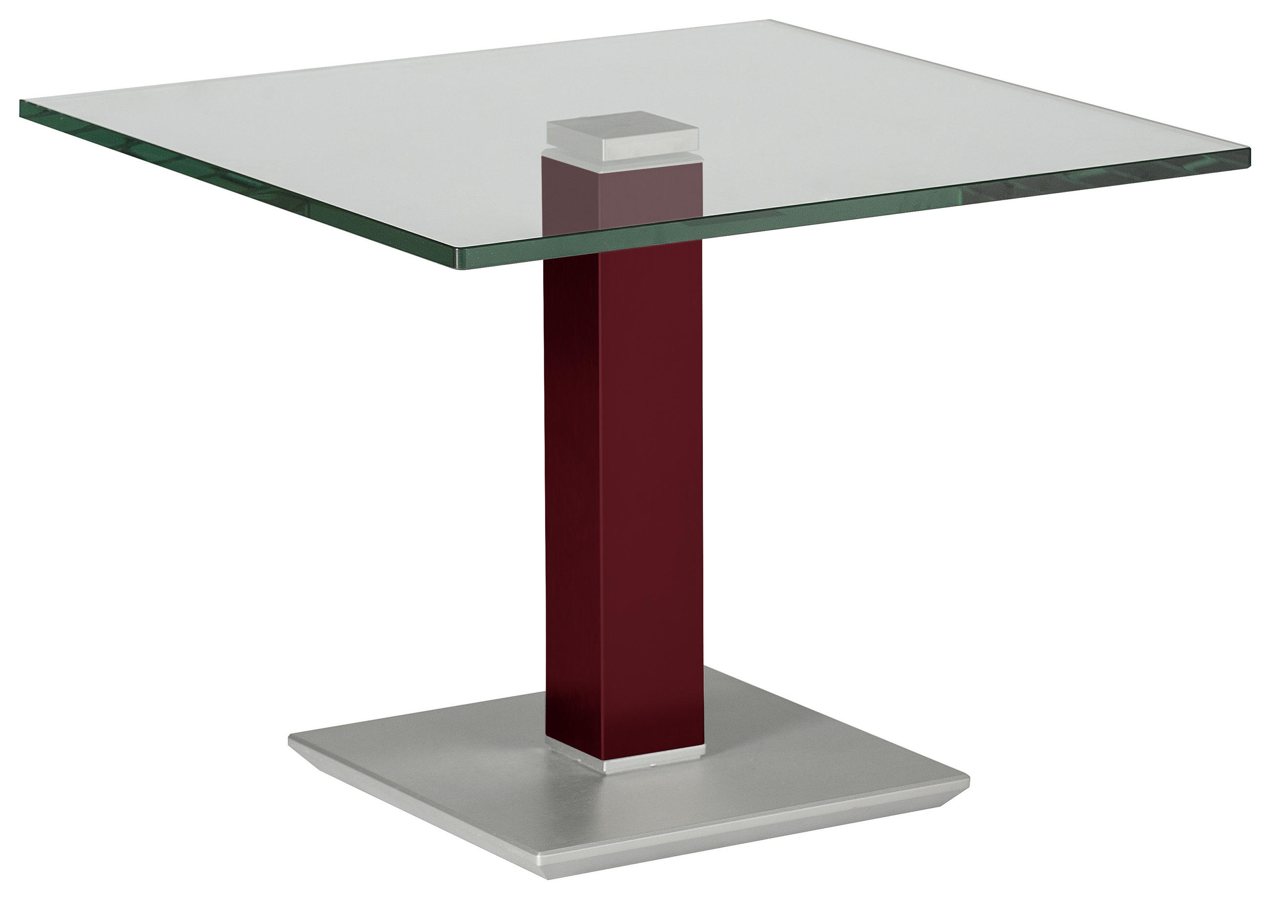 BEISTELLTISCH 60/60/46-65 cm Edelstahlfarben, Weinrot quadratisch  - Edelstahlfarben/Weinrot, Design, Glas/Kunststoff (60/60/46-65cm)