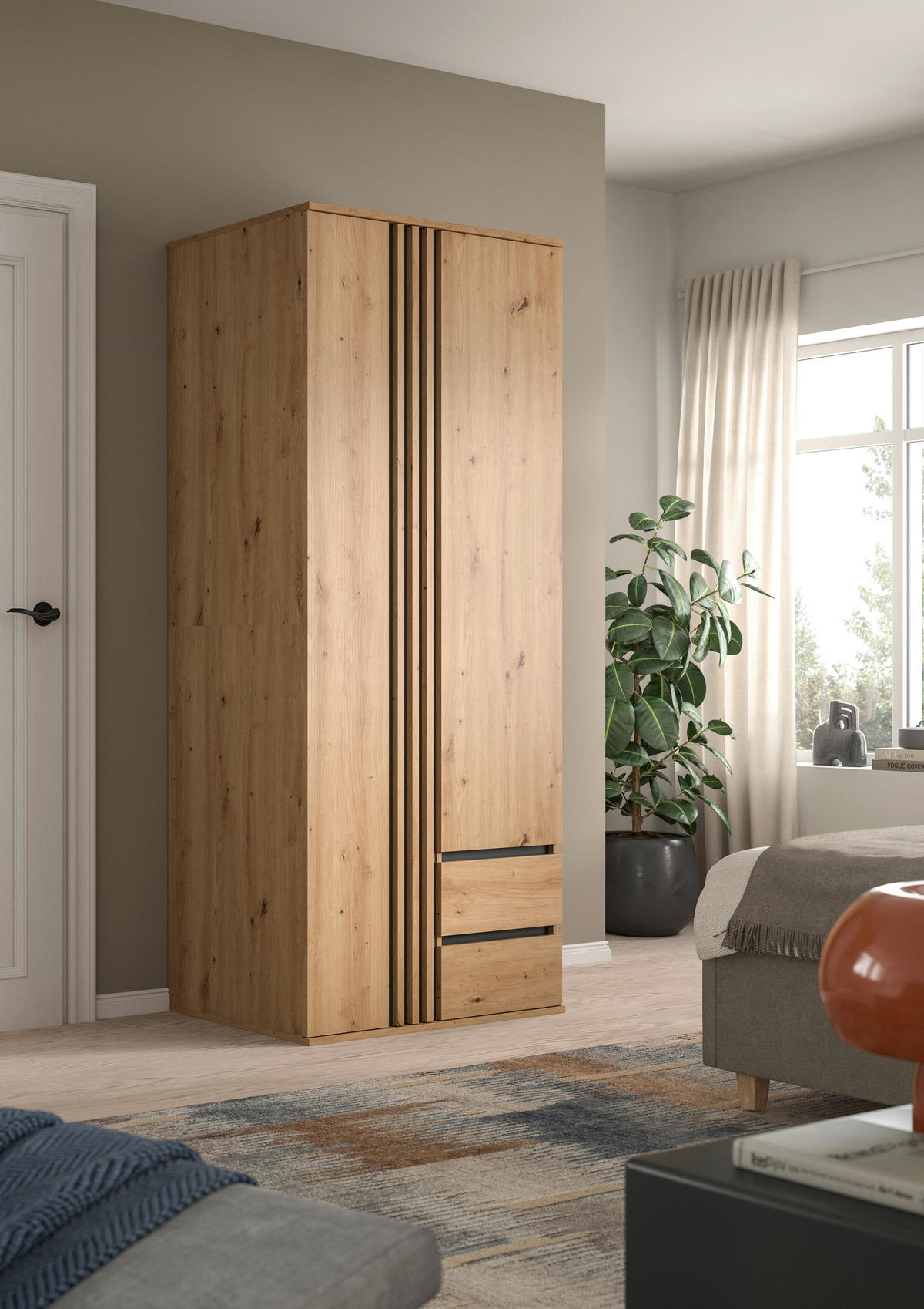 DREHTÜRENSCHRANK 80/192/56 cm,  in Anthrazit, Eiche Artisan, 2-türig  - Anthrazit/Eiche Artisan, ROMANTIK / LANDHAUS, Holzwerkstoff (80/192/56cm) - Livetastic
