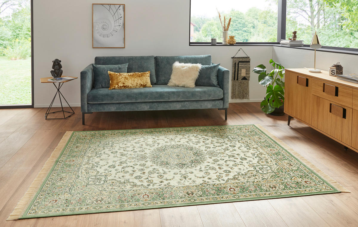 VINTAGE-TEPPICH 135/195 cm Naveh Creme, Hellgrün  - Creme/Hellgrün, Basics, Textil (135/195cm)
