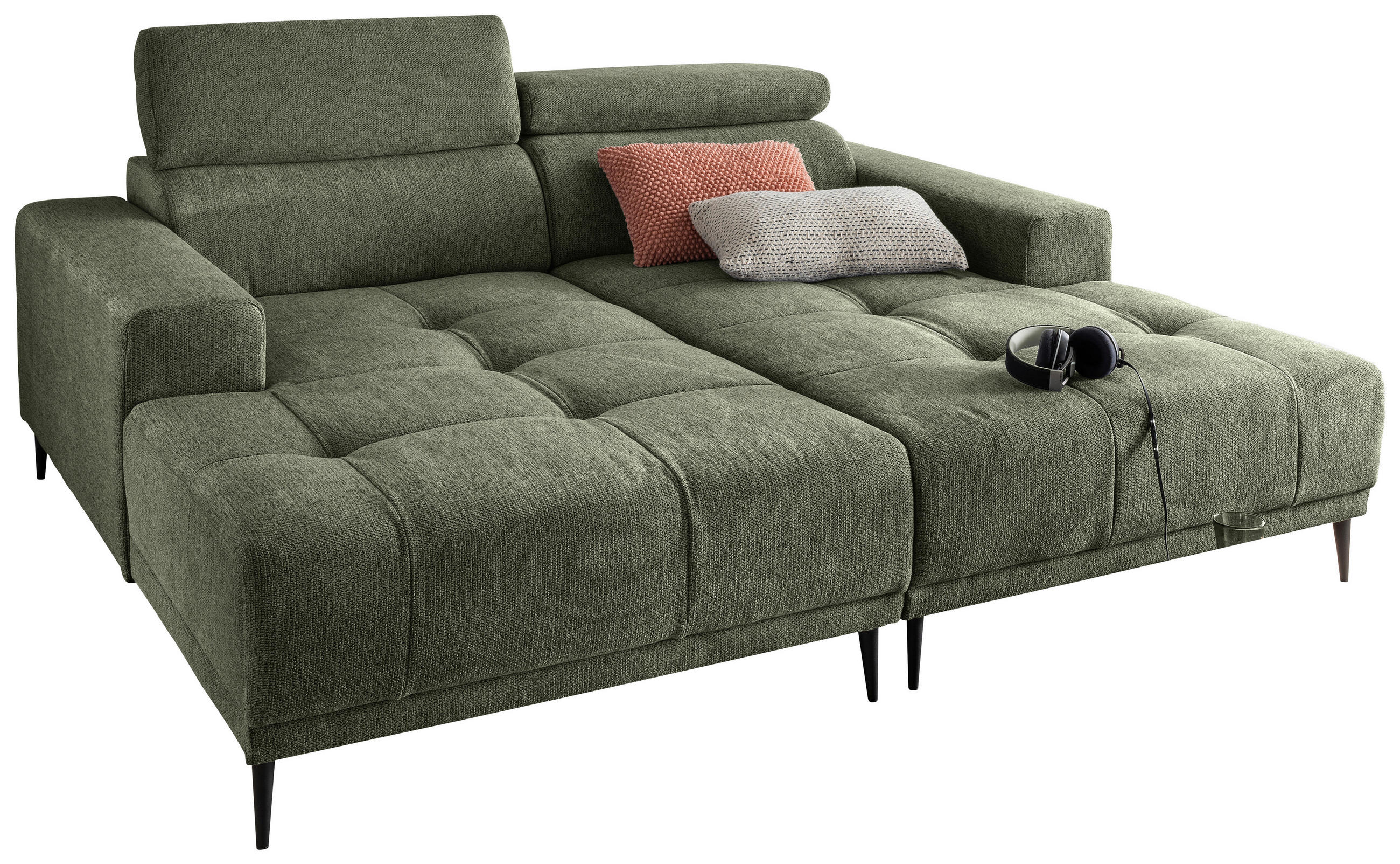 ECKSOFA in Chenille Dunkelgrün 200/188 cm - Dunkelgrün/Schwarz, KONVENTIONELL, Textil/Metall (200/188cm) - Livetastic