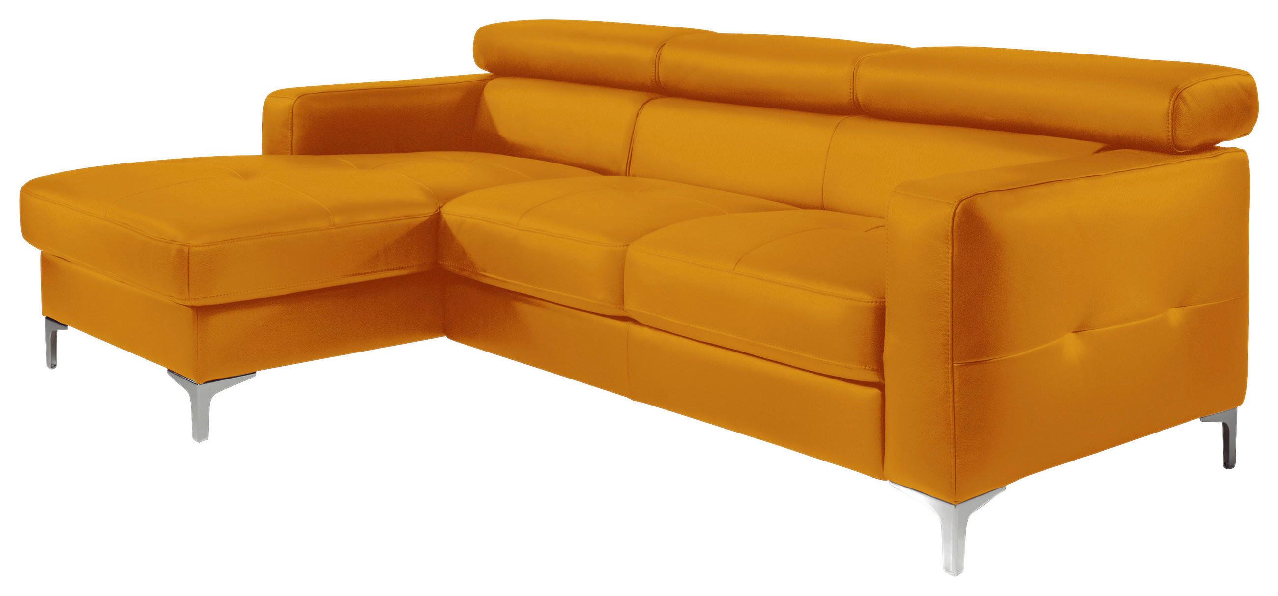ECKSOFA Gelb Echtleder Rücken echt, Kopfteilverstellung, Kopfstütze  - Chromfarben/Gelb, Design, Leder/Metall (169/226cm) - Livetastic