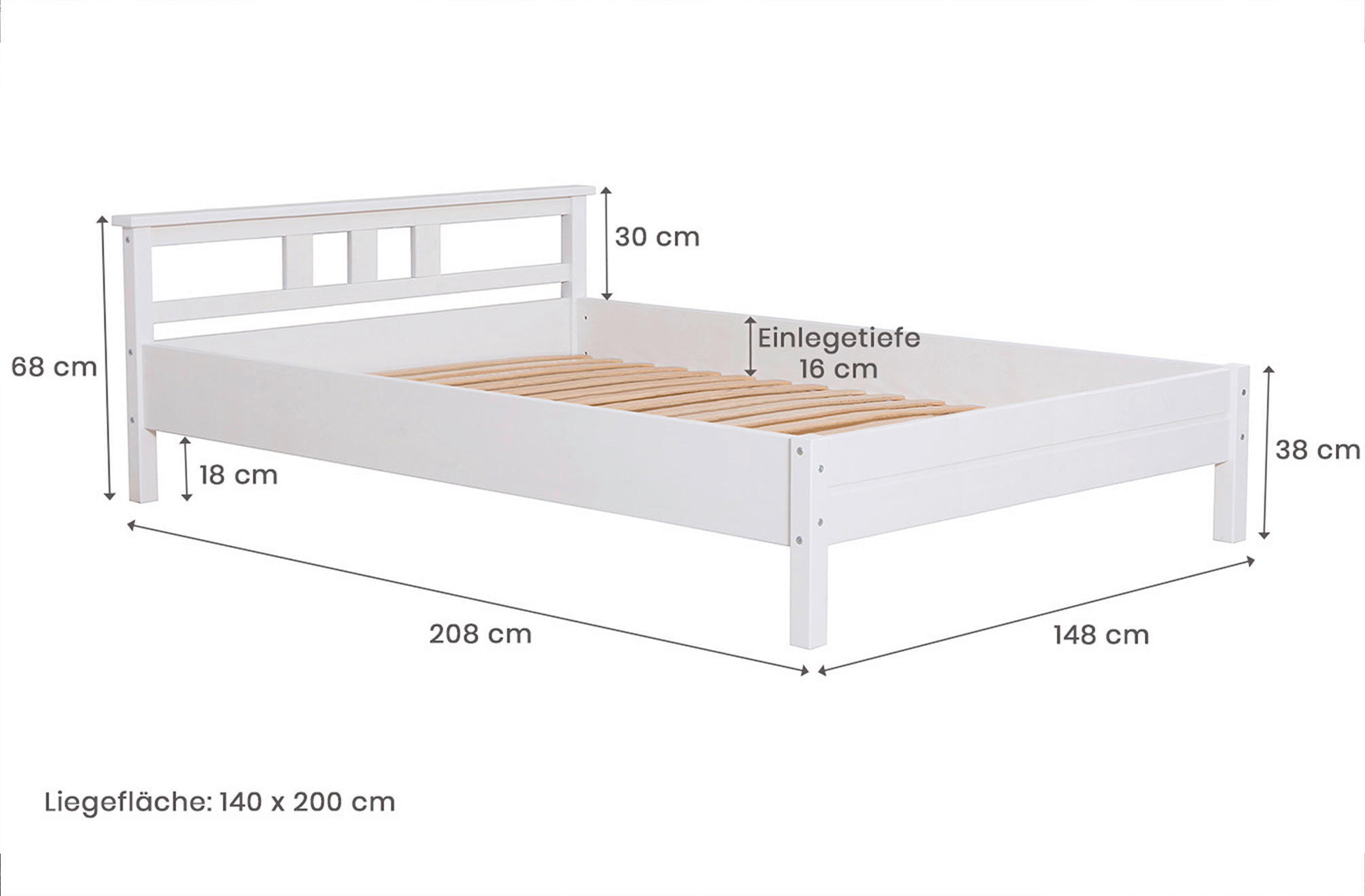 Bett Merci ca. 140x200 cm 140/200 cm  in Weiss   - blanc, Konventionell, bois (140/200cm) - MID.YOU