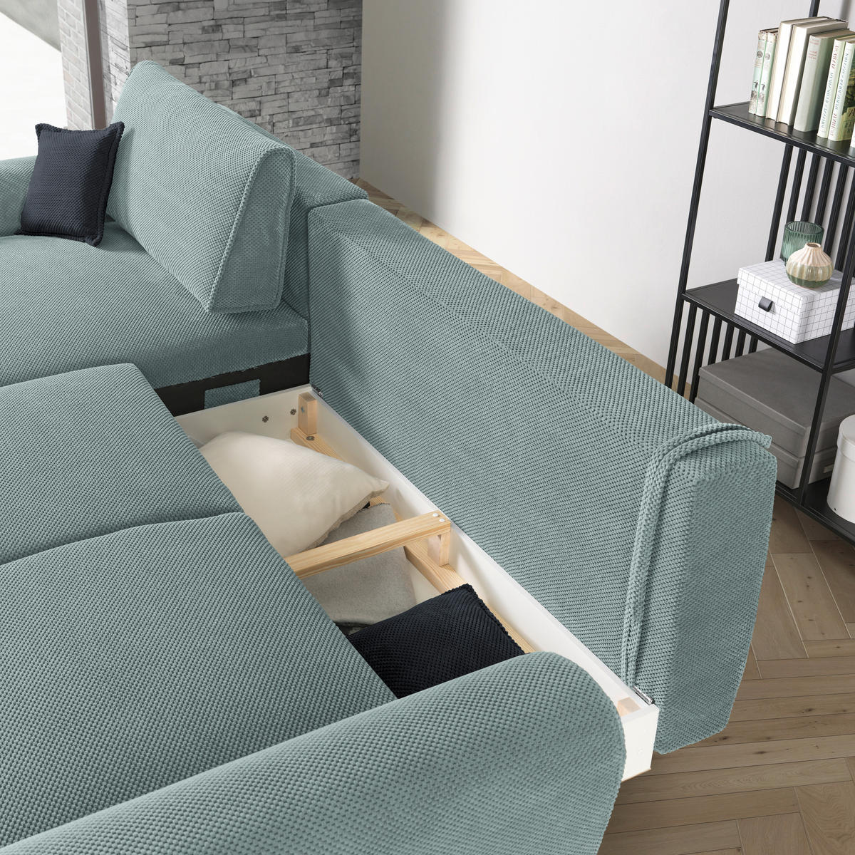 HÖRNSOFFA i vävt tyg mintgrön  - mintgrön/svart, Design, metall/textil (170/272cm) - Livetastic