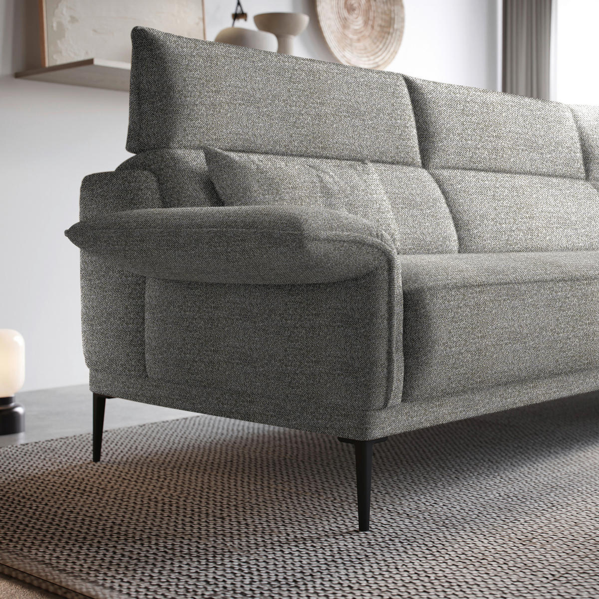 ECKSOFA in Bouclé Grau  330/186 cm  - Schwarz/Grau, Design, Textil/Metall (330/186cm) - Johann Jakob