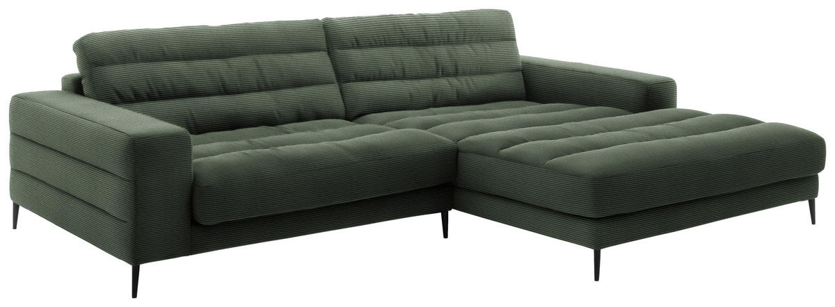 ECKSOFA in Cord Olivgrün  - Schwarz/Olivgrün, Design, Textil/Metall (296/207cm) - Dieter Knoll