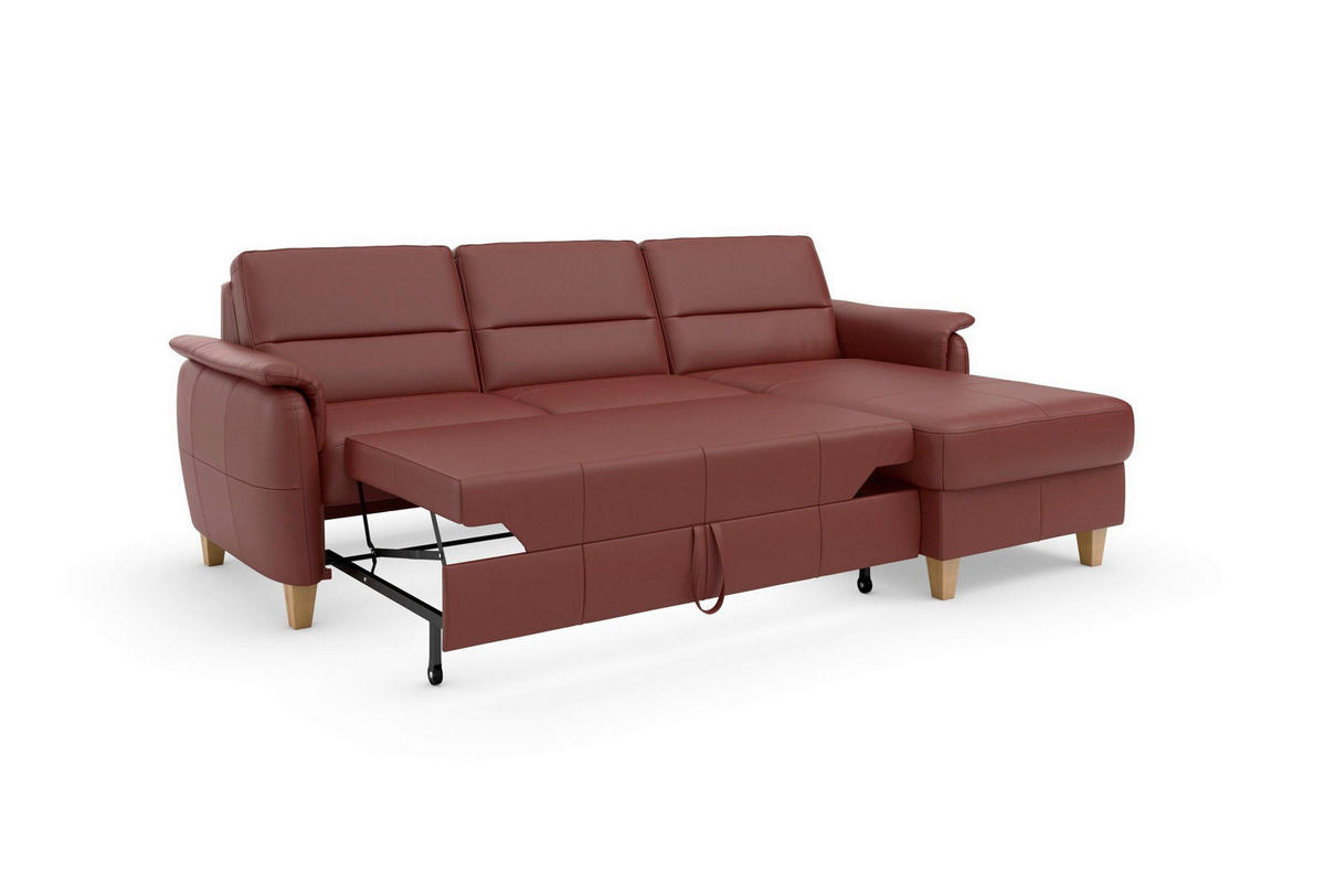 ROHOVÁ SEDAČKA, koža, červenohnedá - červenohnedá/farba duba, Basics, koža/drevo (244/163cm) - Sit & More