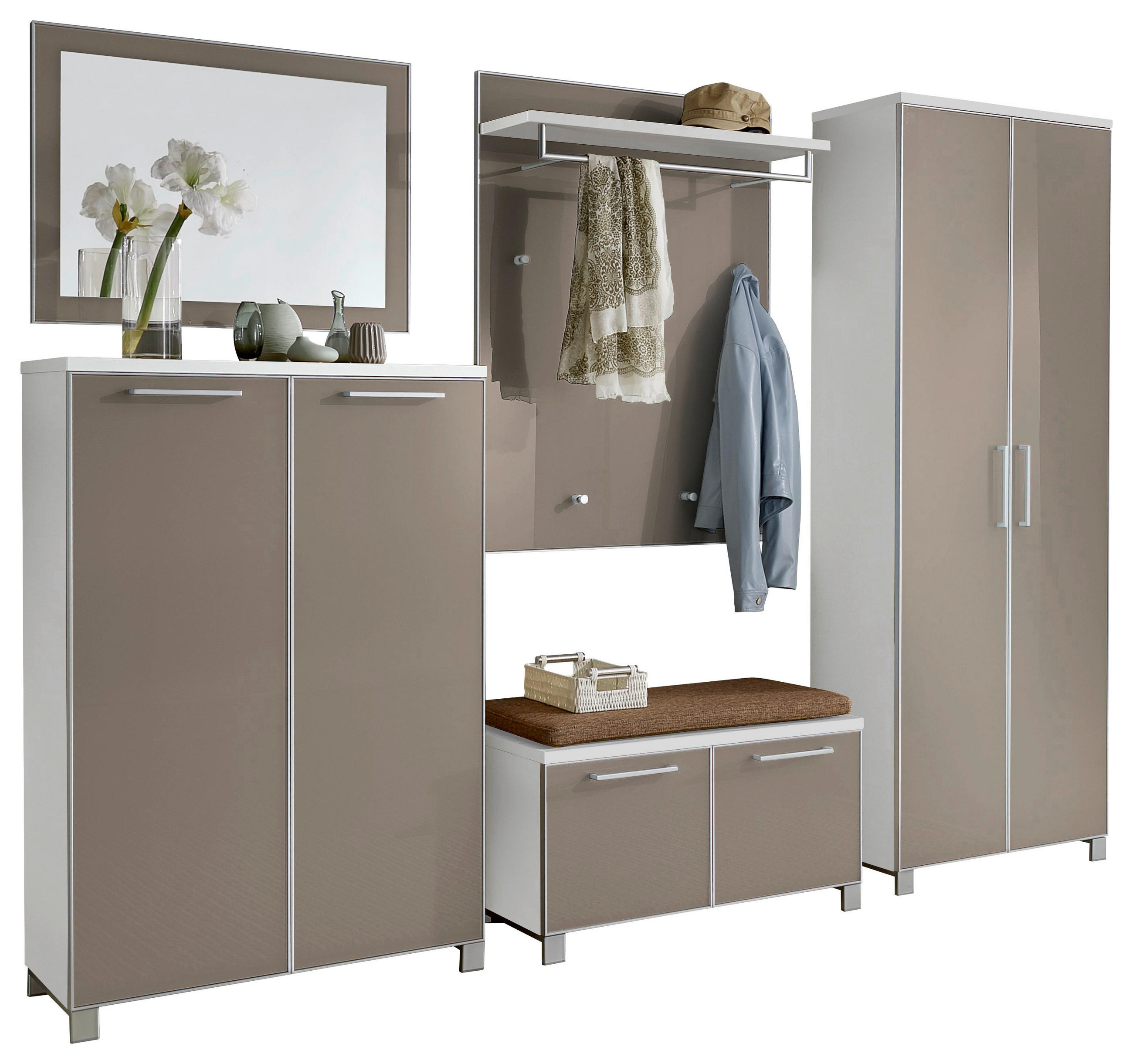 GARDEROBE Weiß, Taupe, Hellbraun  - Taupe/Hellbraun, Design, Glas/Textil (260/193/40cm)