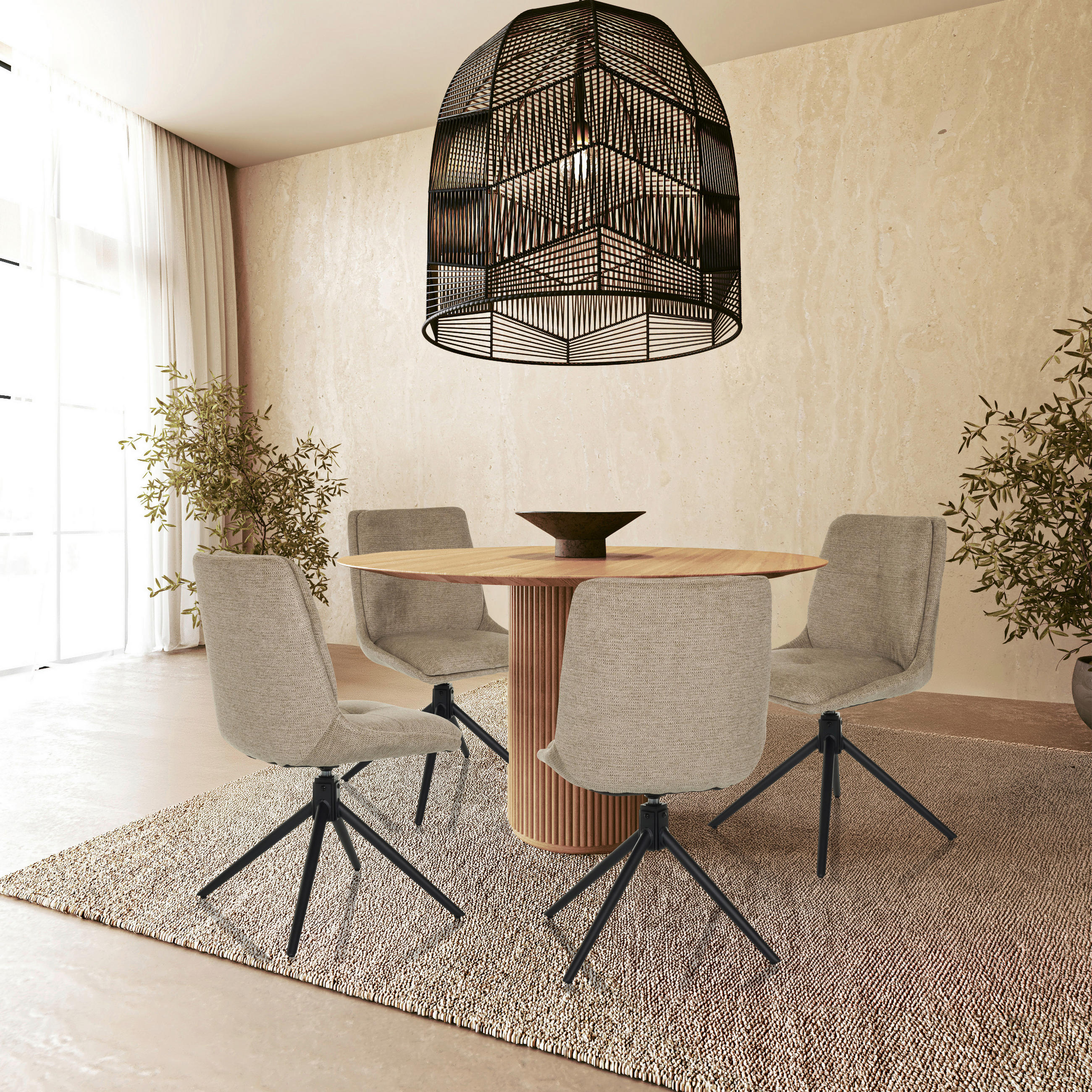 DREHSTUHL  in Flachgewebe Beige  - Beige/Schwarz, MODERN, Textil/Metall (53/89/58cm) - MID.YOU