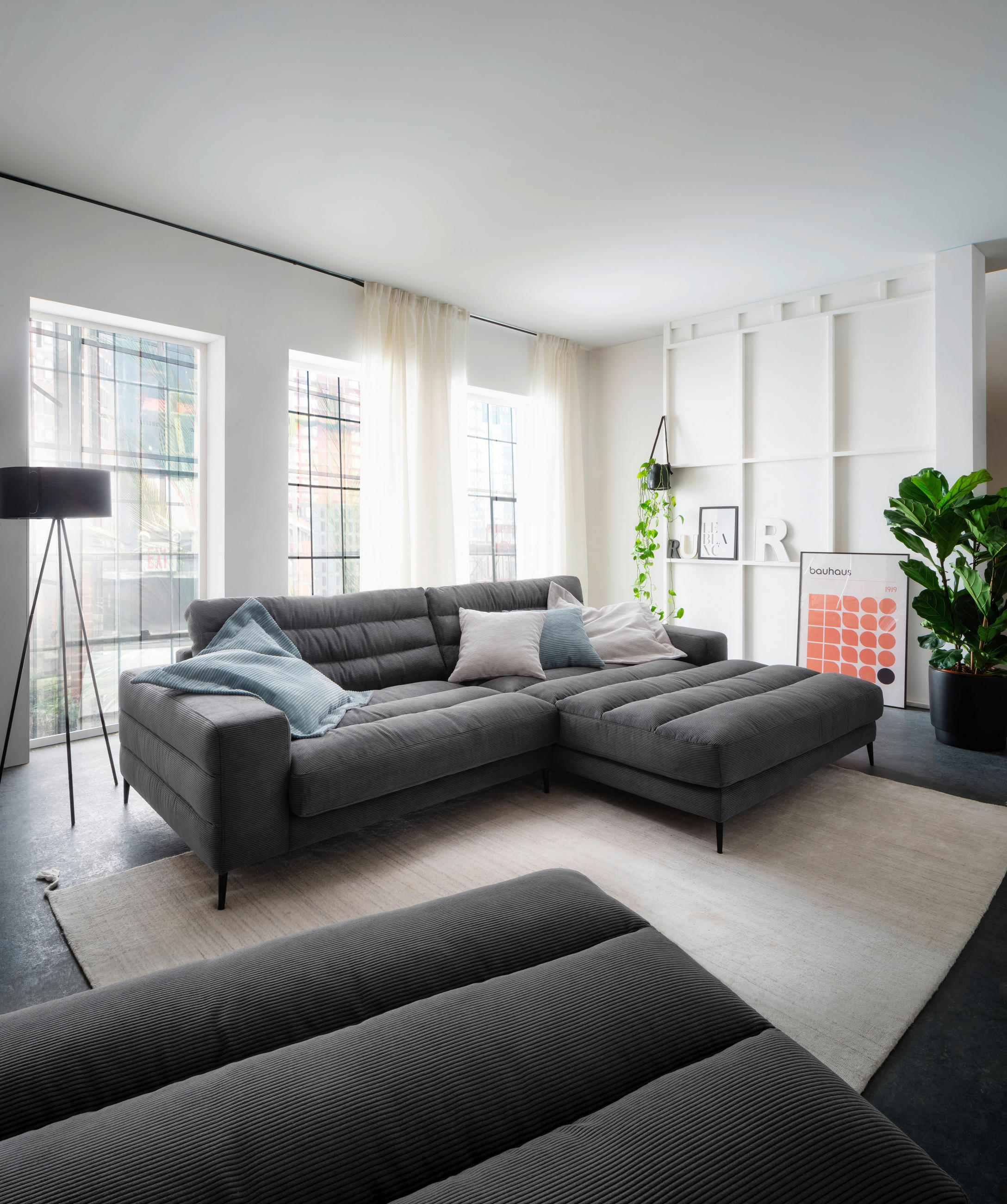 ECKSOFA Anthrazit Cord  - Anthrazit/Schwarz, Design, Textil/Metall (296/207cm) - Dieter Knoll