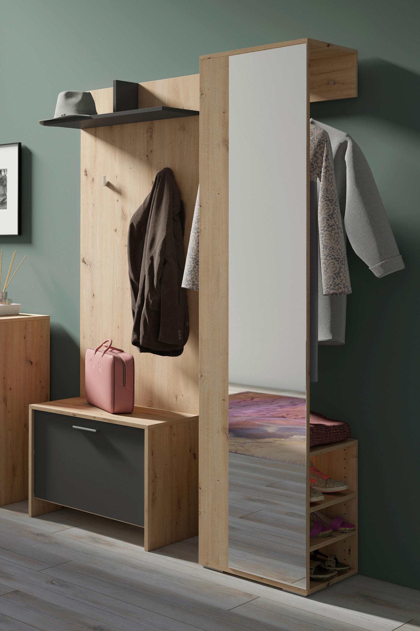GARDEROBE 3-teilig  in 40/184/35 cm  - Anthrazit/Eiche Artisan, Design, Holzwerkstoff (40/184/35cm) - MID.YOU