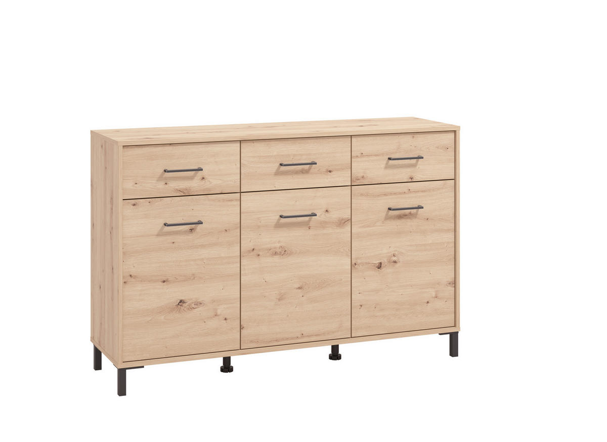 KOMODA, hrast artisan  - črna/hrast artisan, Konvencionalno, umetna masa/leseni material (138/90/40cm) - Carryhome