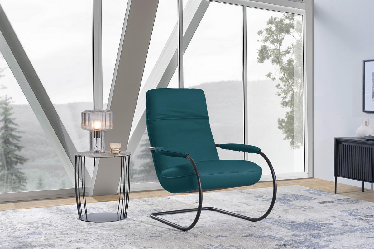 SESSEL in Echtleder Petrol  - Petrol/Schwarz, Design, Leder/Metall (80/104/99cm) - Koinor