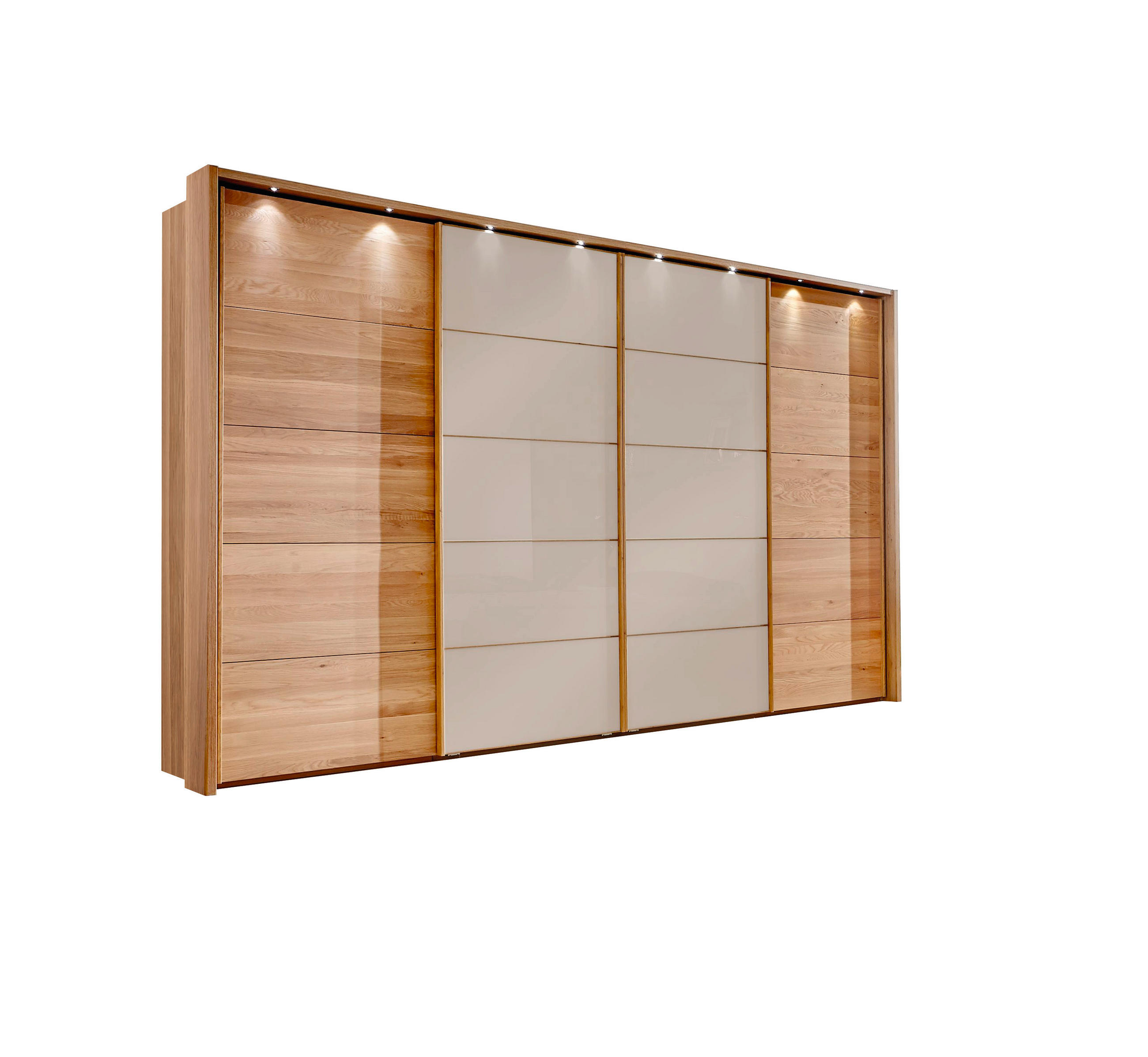 SCHWEBETÜRENSCHRANK  in Eichefarben, Sahara  - Eichefarben/Sahara, Natur, Glas/Holz (330/236/67cm) - Linea Natura