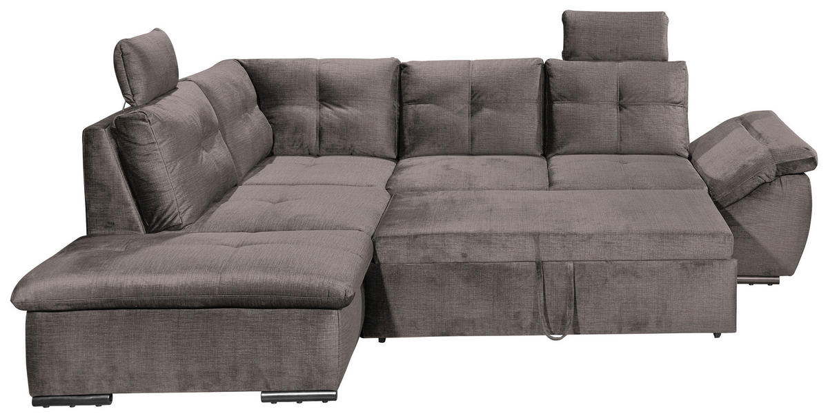 ECKSOFA Graubraun Mikrovelours  - Graubraun/Schwarz, KONVENTIONELL, Kunststoff/Textil (217/265cm) - Carryhome