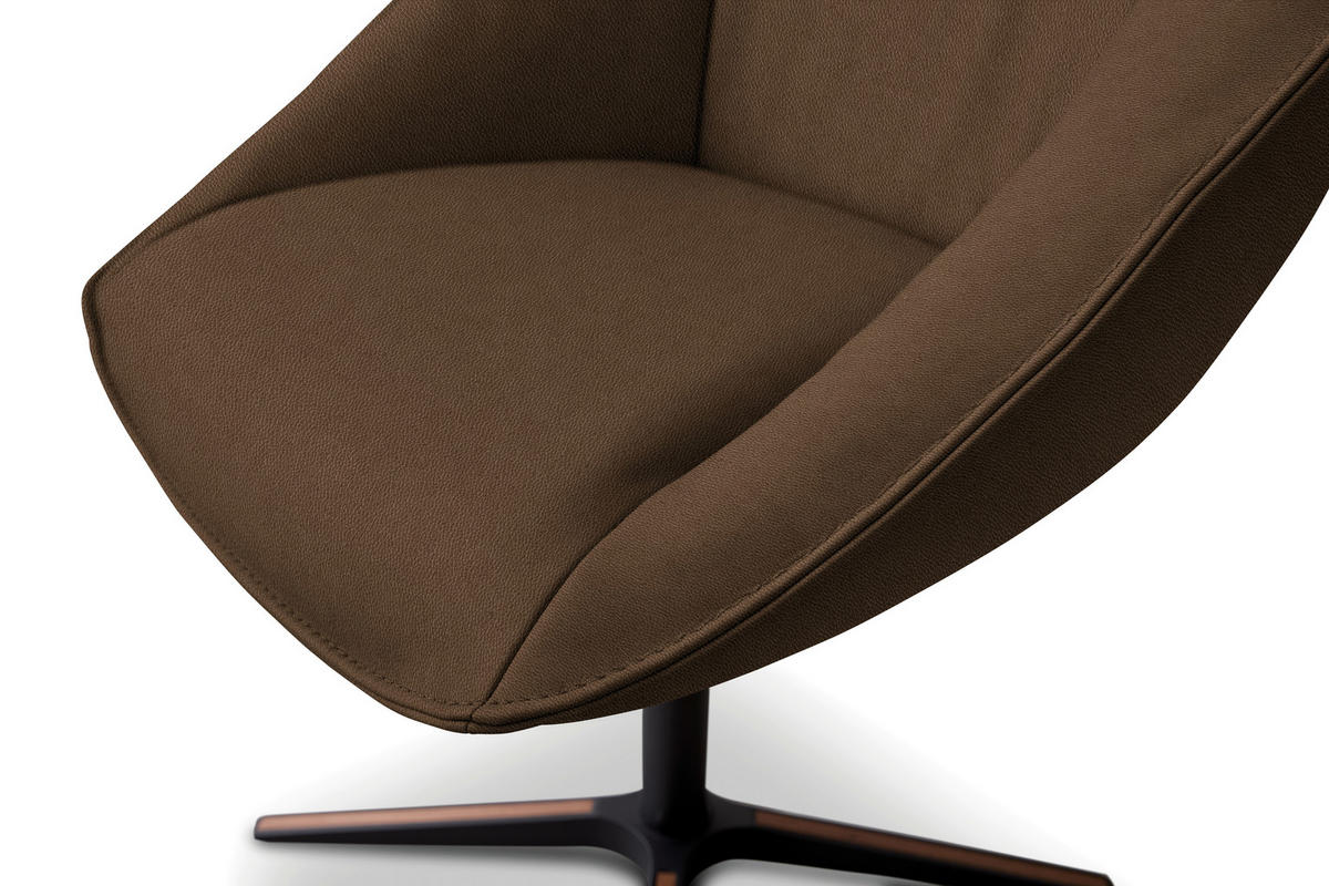 ARMLEHNSTUHL  Beinauswahl, Lederauswahl, Stoffauswahl, inklusive Armlehnen, automatische Rückholfunktion, gepolsterte Armlehnen, Sitzfläche 320° drehbar  Echtleder  - Schwarz/Olivgrün, Design, Leder/Holz (63/88/70cm) - Koinor