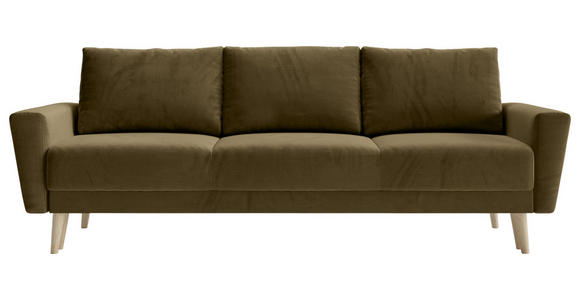 SCHLAFSOFA Samt Olivgrün  - Buchefarben/Olivgrün, KONVENTIONELL, Holz/Textil (225/91/99cm) - Carryhome