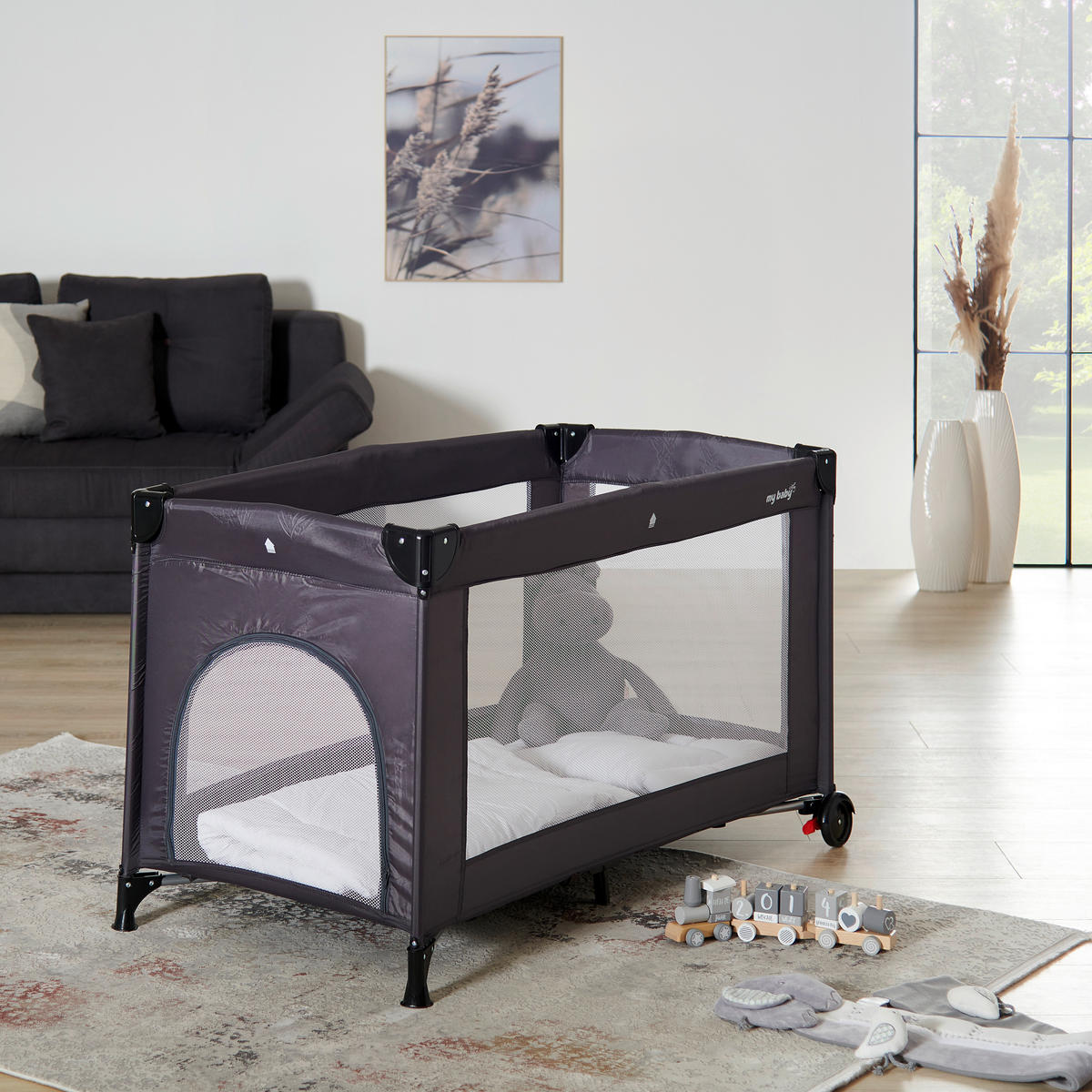REISEBETT Dunkelgrau  - Dunkelgrau, Basics, Kunststoff/Textil (120/60/74cm) - My Baby Lou