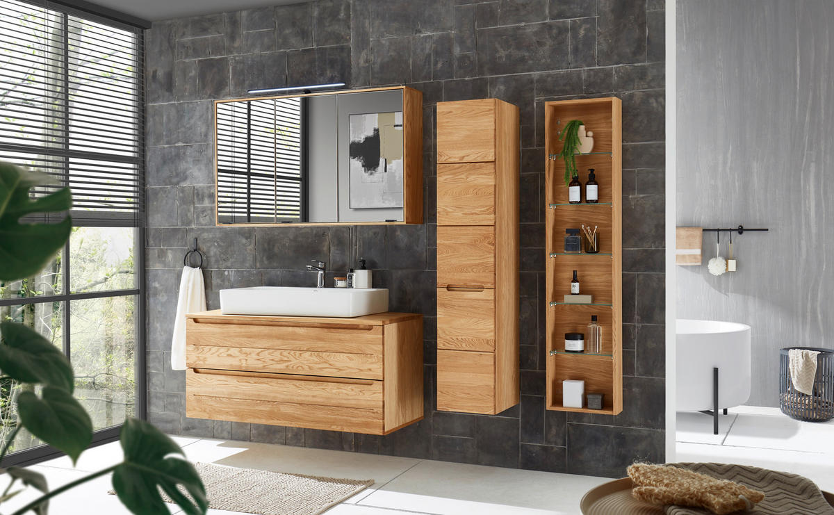 SPIEGELSCHRANK 120/70/20 cm  - Eichefarben/Schwarz, KONVENTIONELL, Glas/Holz (120/70/20cm) - Linea Natura