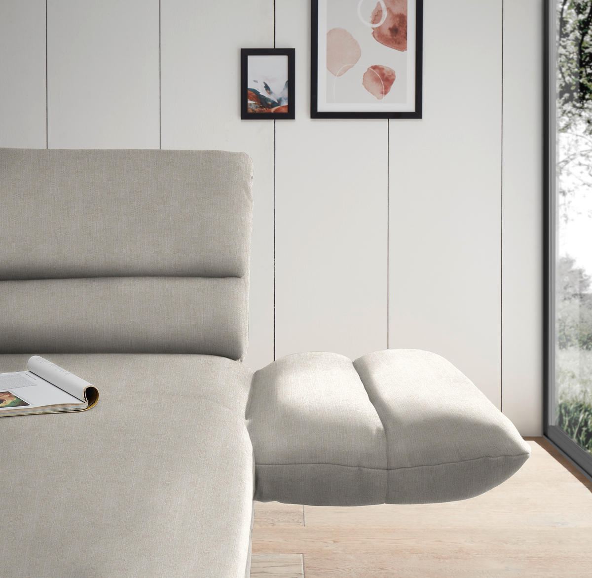 ECKSOFA in Flachgewebe Naturfarben  - Schwarz/Naturfarben, Design, Textil/Metall (279-327/176-217cm) - Dieter Knoll