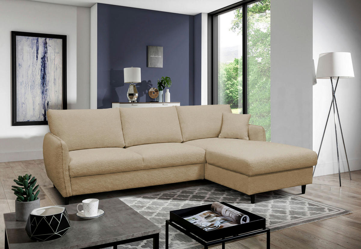 ECKSOFA LAPIT Beige Chenille Zierkissen, Rückenkissen, Bettkasten  - Beige/Schwarz, Design, Holz/Textil (240/170cm) - MID.YOU