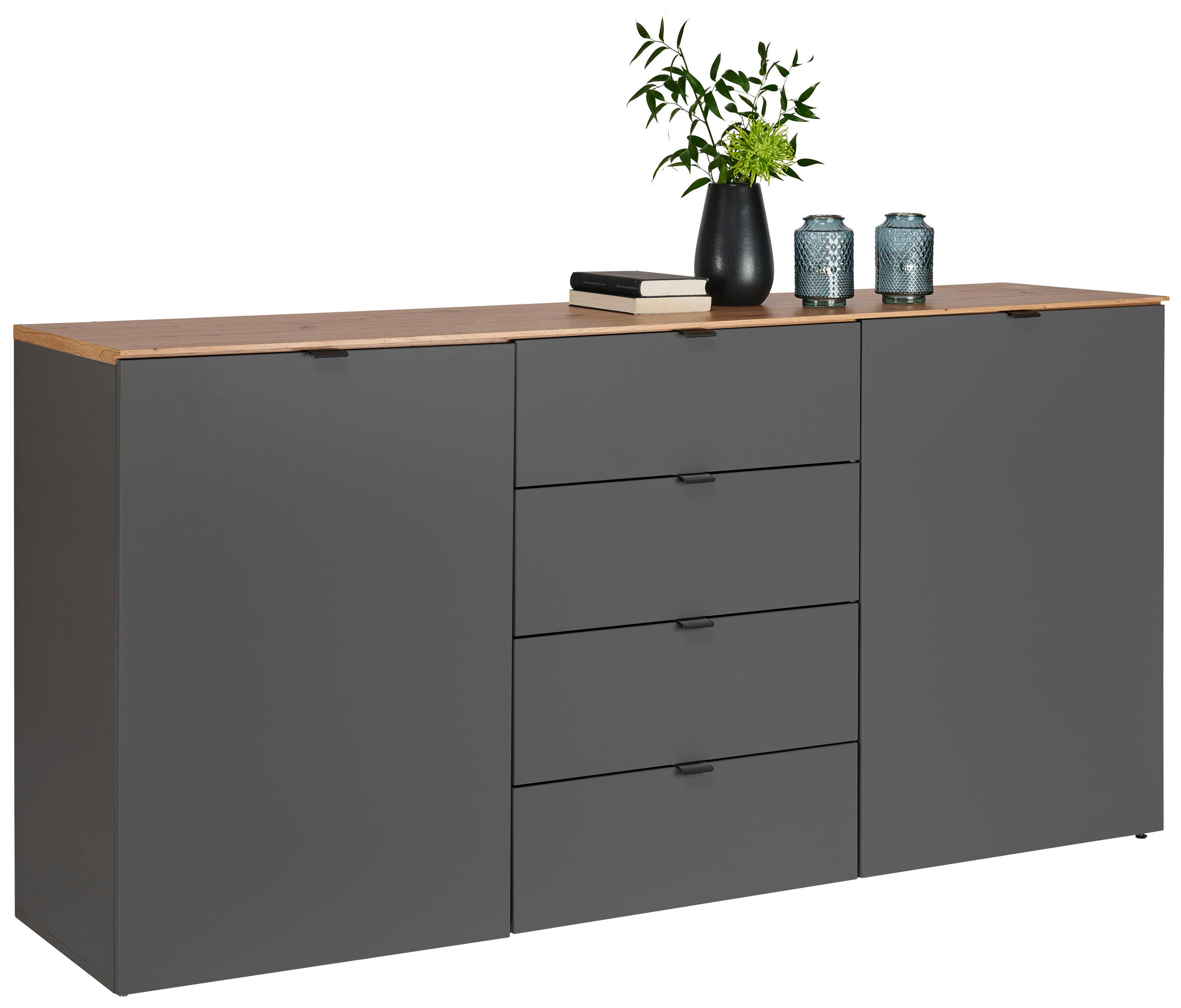 SIDEBOARD in 180/91/44 cm - Schwarz/Graphitfarben, MODERN, Holzwerkstoff/Kunststoff (180/91/44cm) - Hom`in
