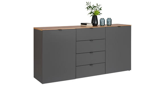 SIDEBOARD Graphitfarben, Eiche Artisan Einlegeböden  - Schwarz/Graphitfarben, MODERN, Holzwerkstoff/Kunststoff (180/91/44cm) - Hom`in