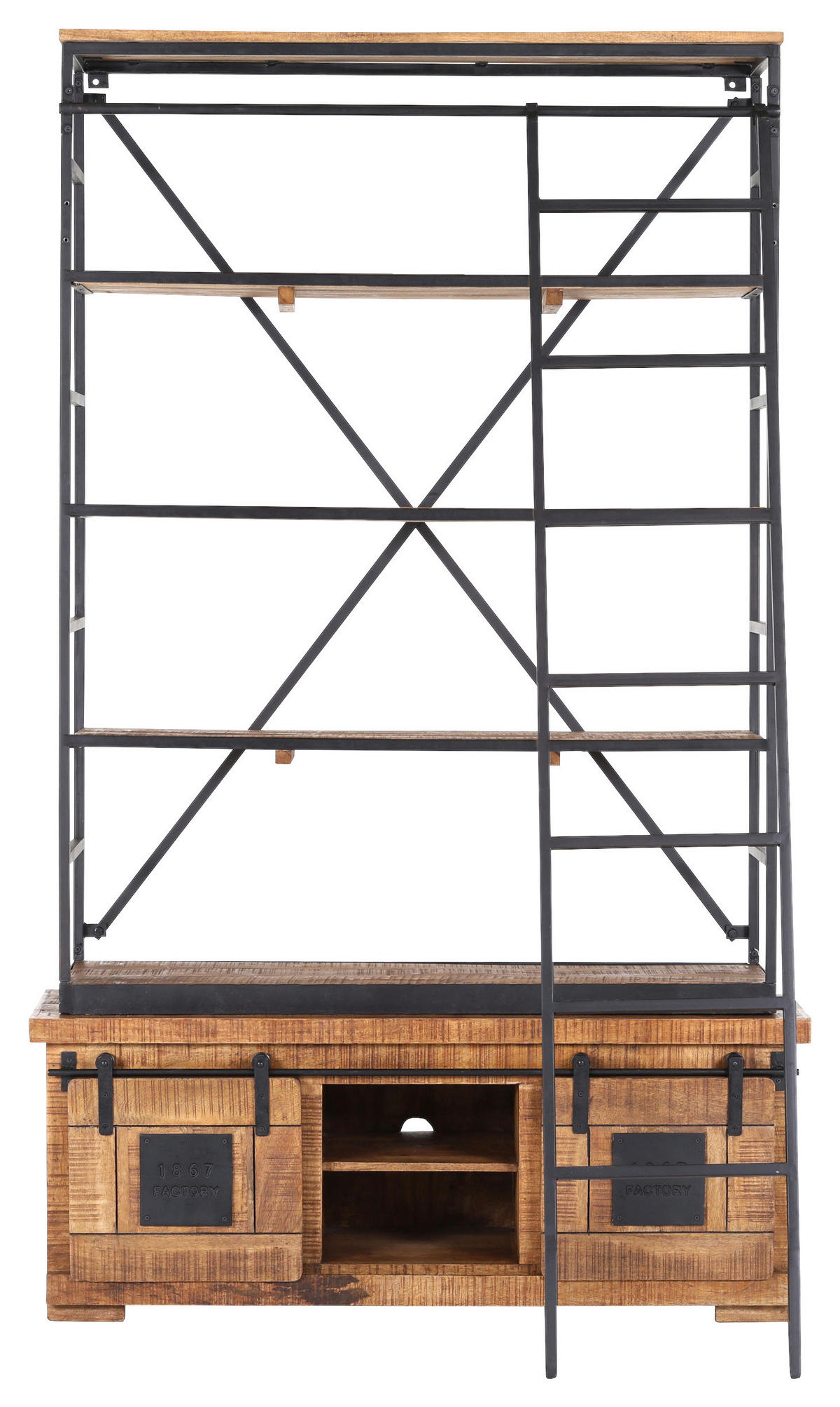 BÜCHERWAND Mangoholz massiv Naturfarben, Schwarz  - Schwarz/Naturfarben, KONVENTIONELL, Holz/Metall (127/210/45cm) - Landscape