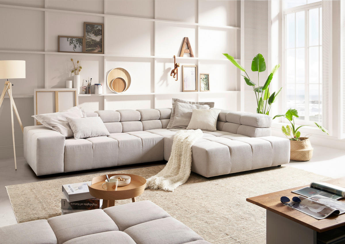 ECKSOFA in Cord Silberfarben, Hellgrau  319/215 cm  - Silberfarben/Hellgrau, Design, Kunststoff/Textil (319/215cm) - Hom`in