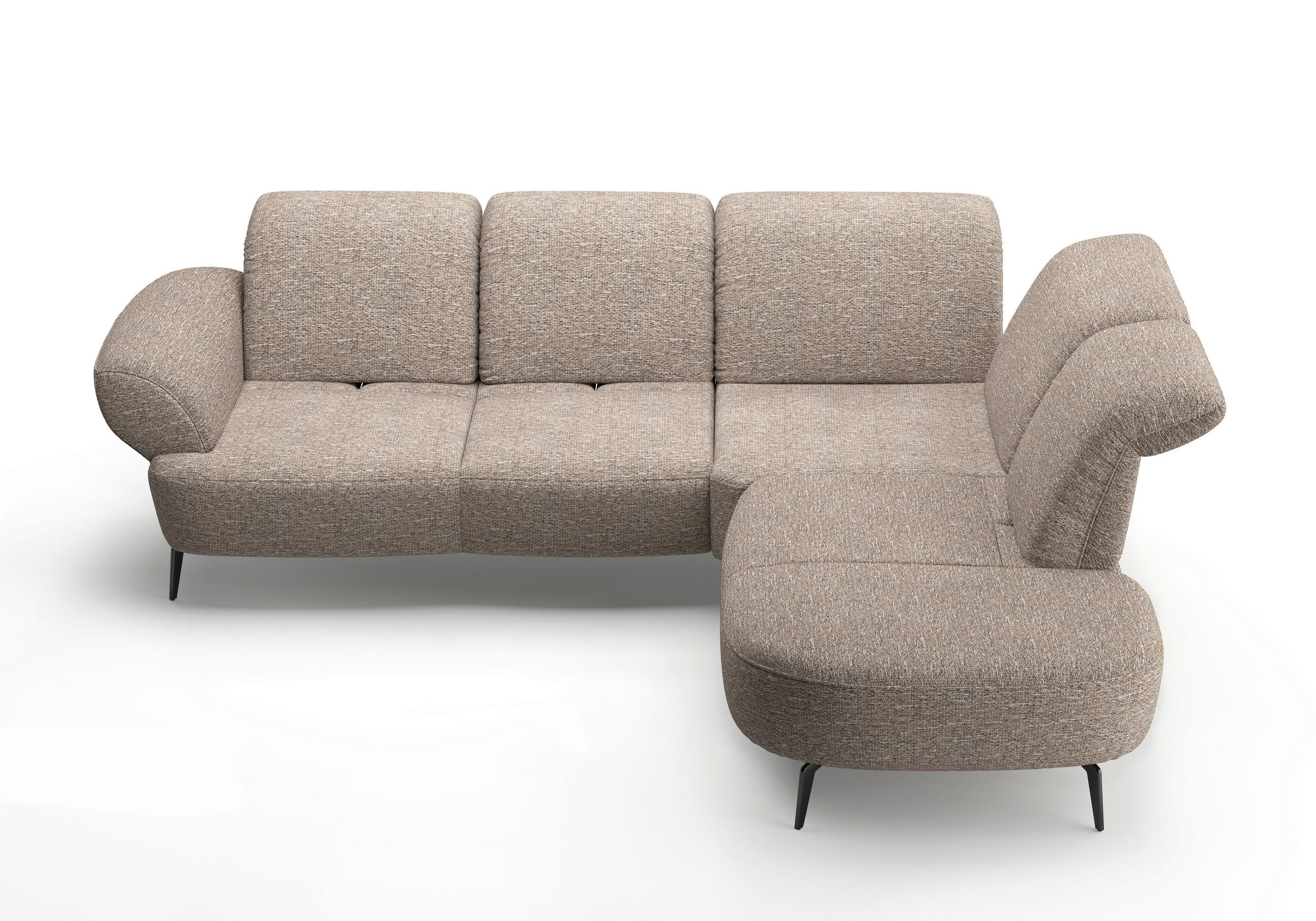 ECKSOFA DANCE E Cappuccino Chenille  - Schwarz/Cappuccino, MODERN, Textil/Metall (302/270cm) - Sit & More