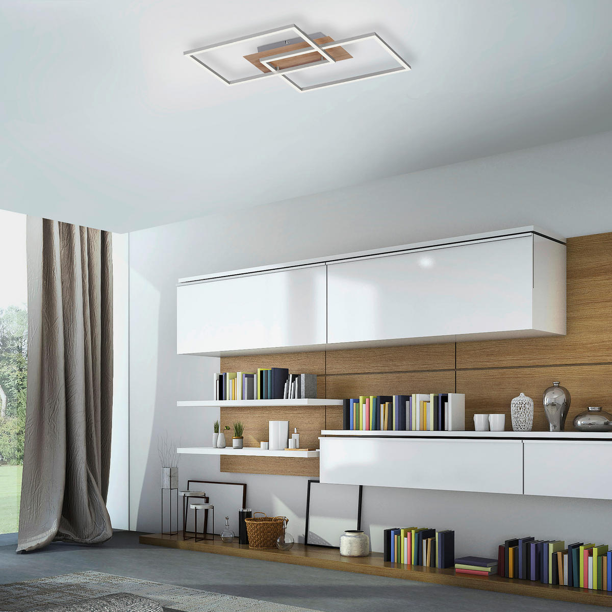 LED-DECKENLEUCHTE Iven 50,4/42/7 cm   - Eichefarben/Nickelfarben, Natur, Kunststoff/Metall (50,4/42/7cm)