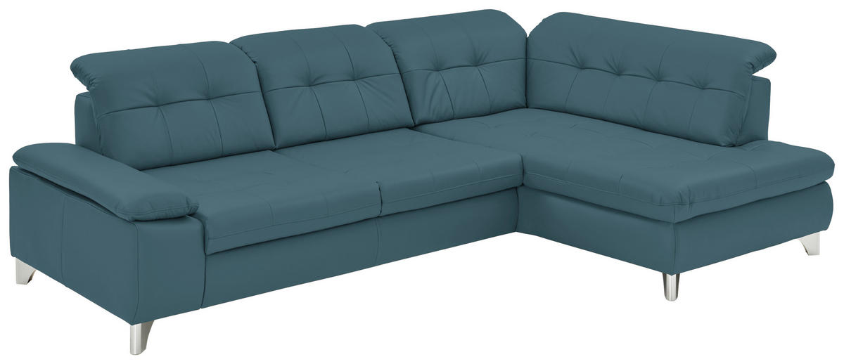 CANAPÉ D'ANGLE in Echtleder Blau  - Blau/Alufarben, Design, Leder/Metall (309/211cm) - Beldomo Speed