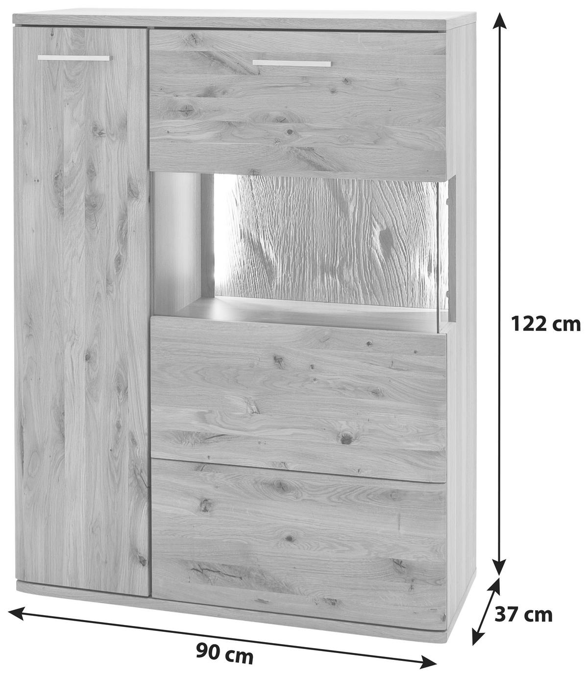 VYSOKÁ KOMODA, trámový dub, barvy dubu, 90/122/37 cm - černá/barvy dubu, Design, kov/dřevo (90/122/37cm) - Livetastic