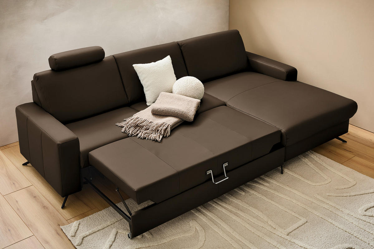 ECKSOFA in Echtleder Braun  267/165 cm  - Schwarz/Braun, Design, Leder/Metall (267/165cm) - Lomoco