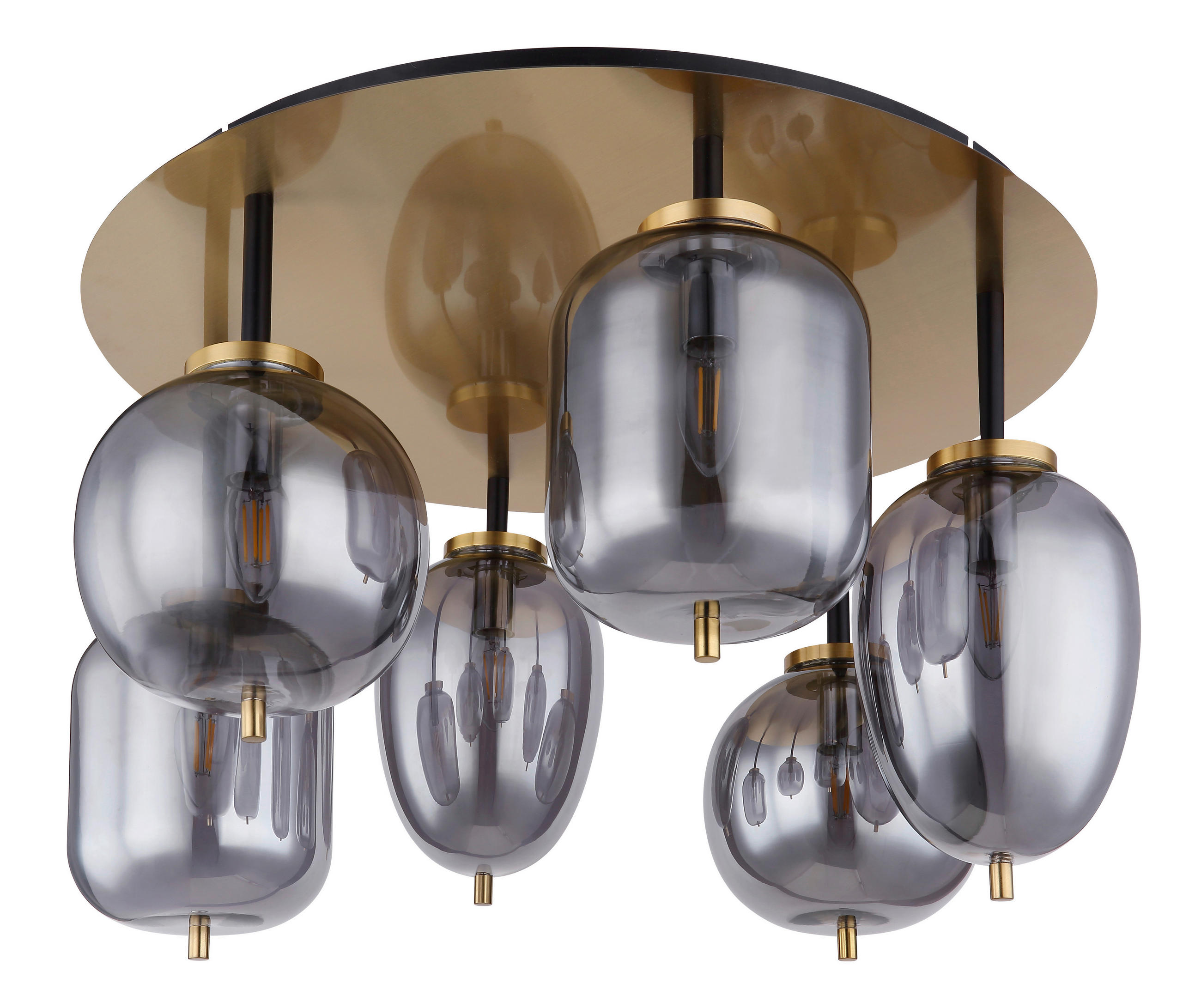 DECKENLEUCHTE Blacky I 65/38 cm   - Messingfarben, Design, Glas/Metall (65/38cm) - Globo