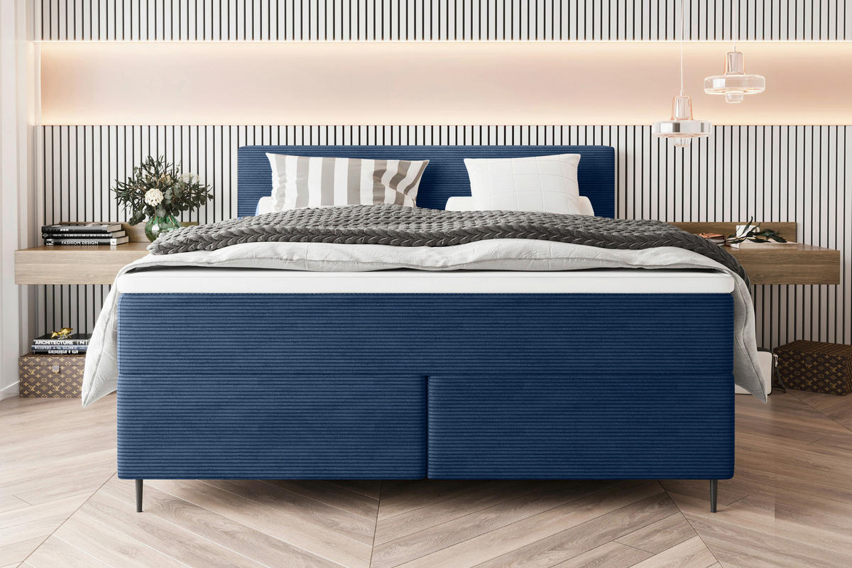BOXSPRINGBETT 180/200 cm  in Dunkelblau  - Schwarz/Dunkelblau, KONVENTIONELL, Textil/Metall (180/200cm) - Boxxx