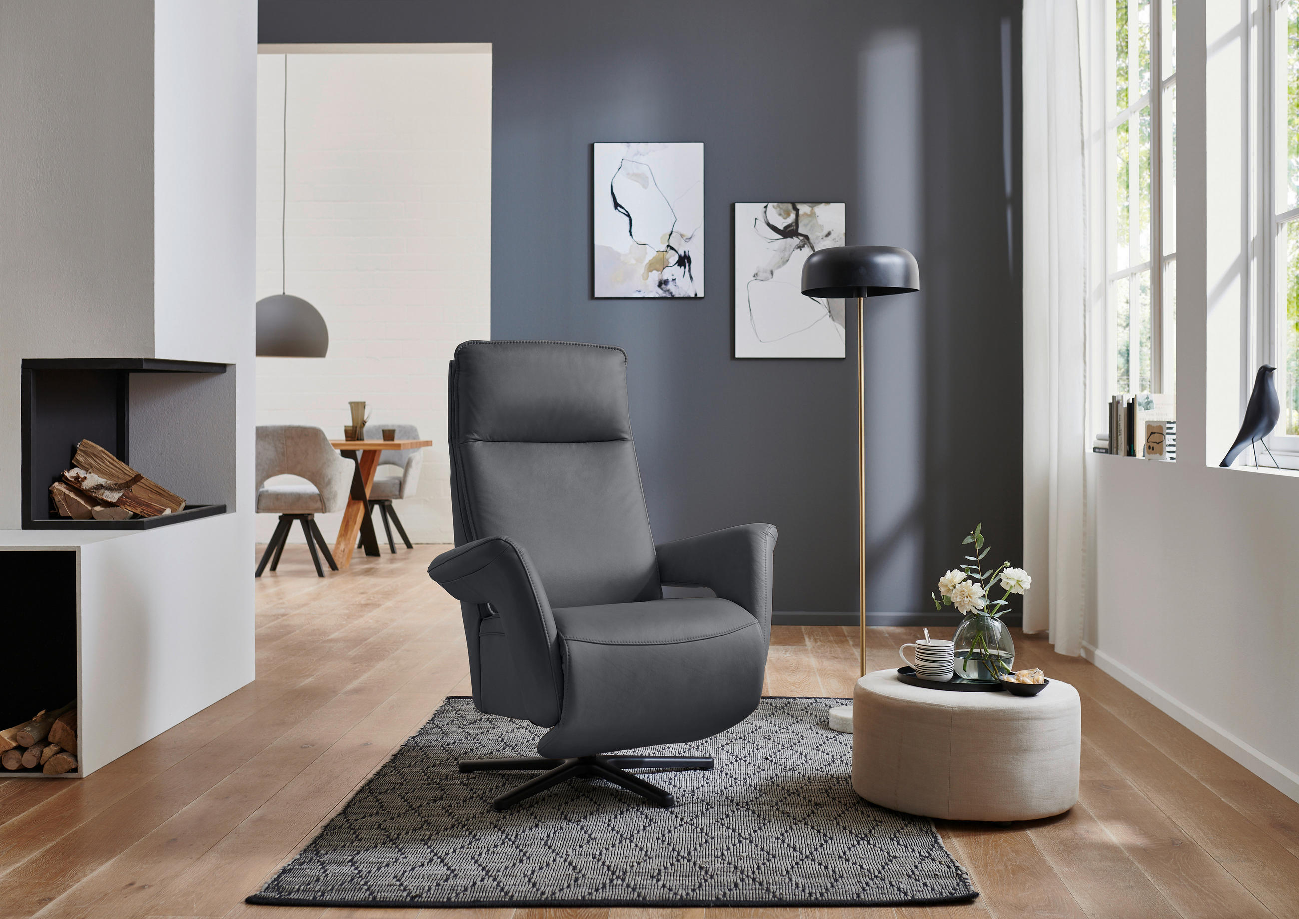 RELAXSESSEL in Leder Anthrazit  - Anthrazit/Schwarz, Design, Leder/Metall (83/112/87-174cm) - Valdera