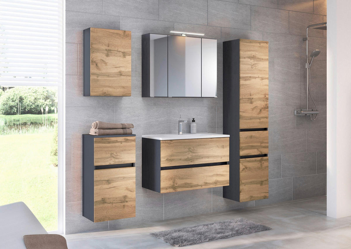 WASCHTISCHKOMBI 100 cm  - Eiche Wotan/Weiß, Design, Holzwerkstoff/Stein (100cm) - Held