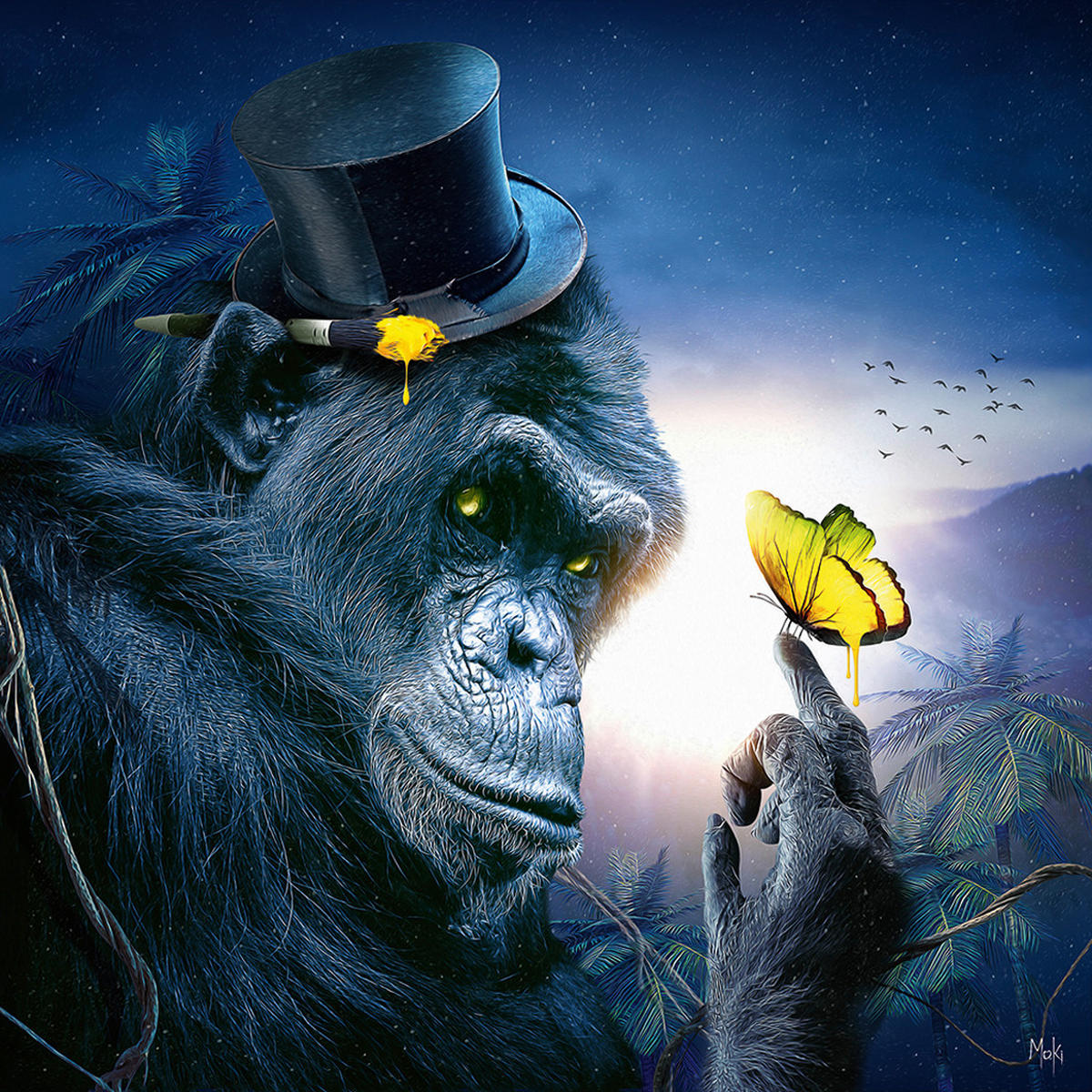 KUNSTDRUCK 14/14 cm  - Blau/Weiss, Basics, Papier (14/14cm) - Monee