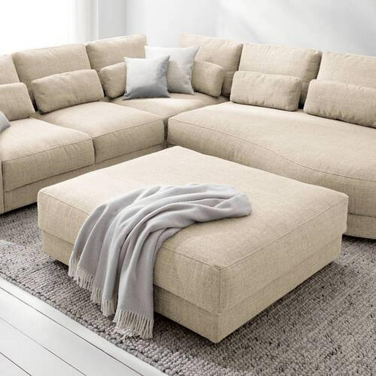 HOCKER Webstoff Beige  - Beige/Schwarz, Design, Kunststoff/Textil (105/38/117cm) - home24