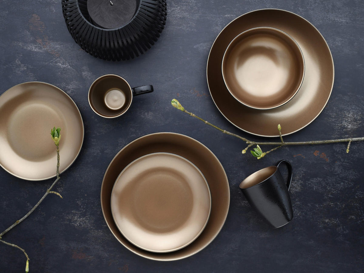 KOMBISERVICE Glamour Gold 8-teilig  - Goldfarben/Schwarz, Keramik (29,5/29,5/28cm) - Creatable