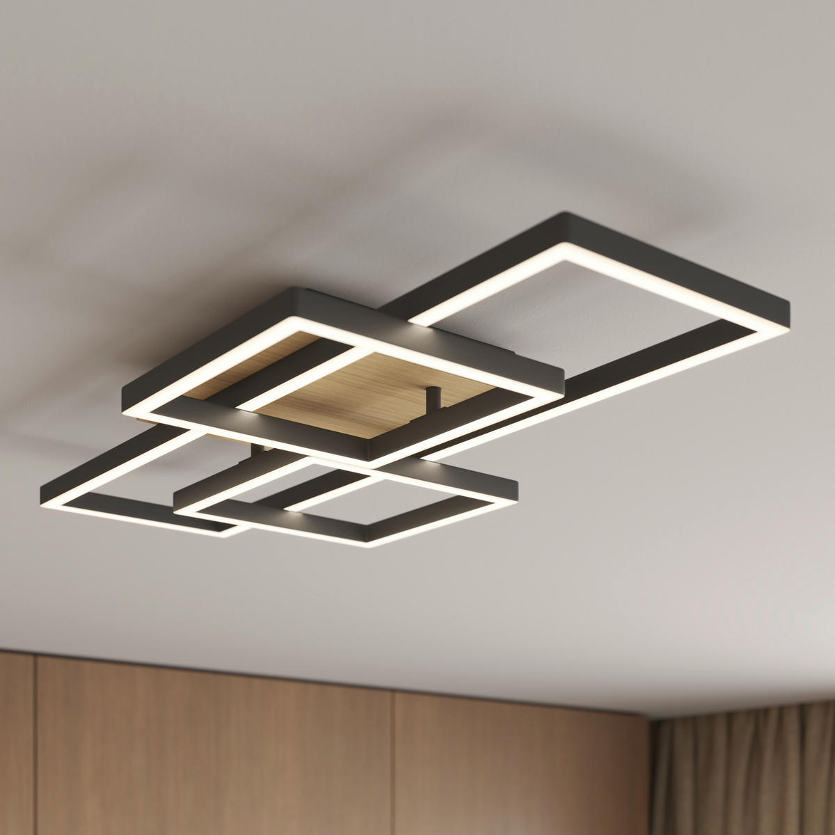 LED-DECKENLEUCHTE Worcester 70/38/7,5 cm   - Braun, Basics, Holz/Kunststoff (70/38/7,5cm) - Novel