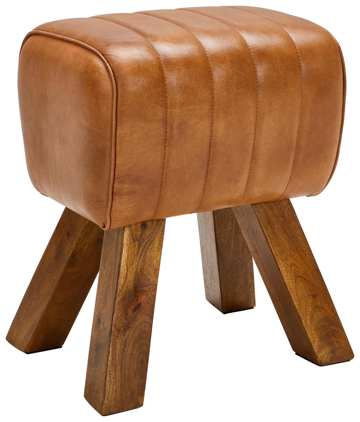 HOCKER Echtleder Mangoholz Braun  - Naturfarben/Braun, LIFESTYLE, Leder/Holz (42/45/35cm) - Livetastic