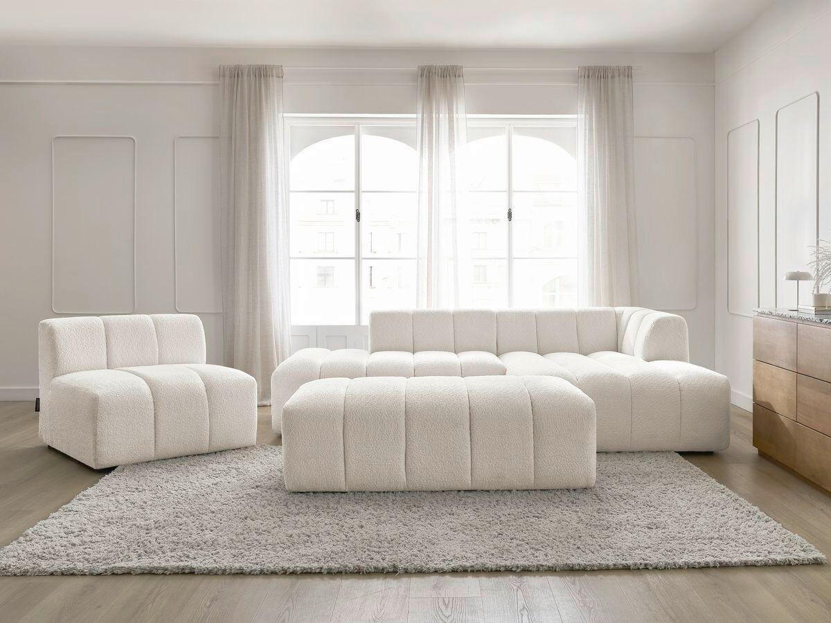ECKSOFA Ottomane rechts  ANNECY Weiß Bouclé  - Schwarz/Weiß, MODERN, Kunststoff/Textil (262/170cm)